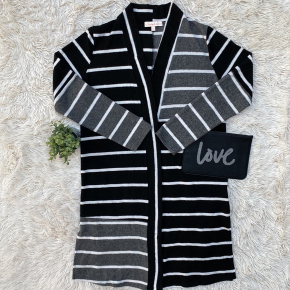 πHPπ Hailey & Co Striped Long Duster Cardigan π Black Gray & White - Picture 3 of 15